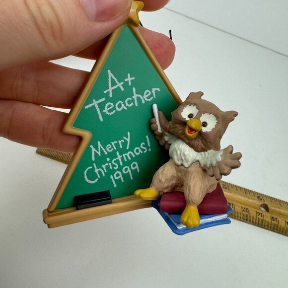 Vtg 1999 Hallmark Owl Outstanding Teacher Merry Christmas Holiday w Original Box - Picture 8 of 13